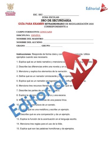 Examen Extraordinario ESPAÑOL TERCERO de Secundaria NEM 2025 - Image 3