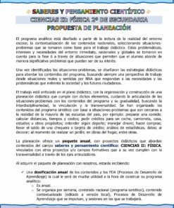 Documento de planificación de la educación secundaria, que incluye 'Física 2º Grado' para el curso escolar 2024-2025. Describe el enfoque analítico y propone la contextualización del plan de estudios basado en problemas del mundo real y los intereses de los estudiantes para facilitar el aprendizaje significativo.