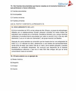 Imagen del Examen diagnóstico de SEXTO de Primaria 2021-2022 que contiene un contenido textual educativo en español, con secciones numeradas que incluyen referencias fuente, descripciones y ensayos de diagnóstico para sexto grado, presentados en un diseño formal con encabezados y viñetas.