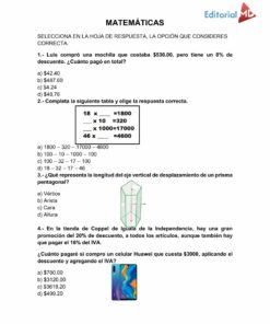 Una página de un libro de ejercicios de matemáticas que presenta una sección de problemas y una sección de opciones de respuesta, que incluye consejos para calcular descuentos y una pregunta de opción múltiple diseñada para el Examen diagnóstico de SEXTO de Primaria 2021-2022.