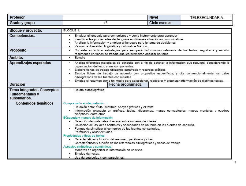 Planeaciones de Español Telesecundaria