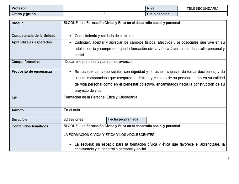 FCyE / Planeaciones de formacion civica y etica telesecundaria