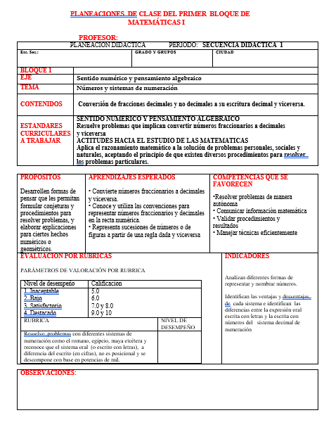 Planeacion de Matemáticas Telesecundaria Los 3 Grados