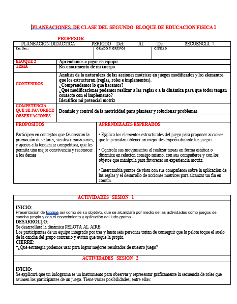 Planeacion de Educación Física Telesecundaria