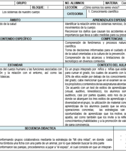 La imagen muestra una página escaneada de Planeaciones de Tercer Grado de Primaria 2021-2022 (Primer Trimestre), que detalla el tema de la lección, el contenido, las habilidades, los estándares, los objetivos, los métodos de enseñanza y los recursos para una clase centrada en el cuerpo humano y el ecosistema.