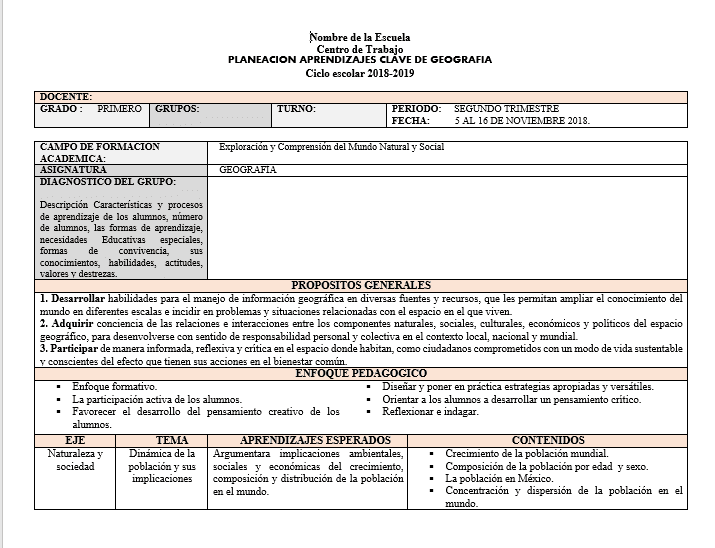 Planeación de Geografía Secundaria Primer Grado 01