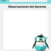 Colorida plantilla de rúbrica para tercer grado con espacios para el nombre, la fecha y las observaciones del profesor. Con un pingüino con gafas que sostiene un libro y animales de dibujos animados en el borde inferior.