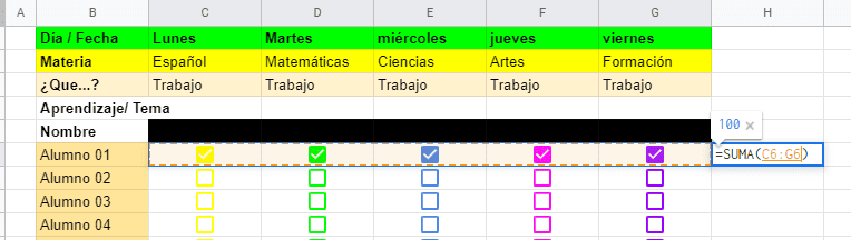 celdas que se sumaran para que al final nos de un total