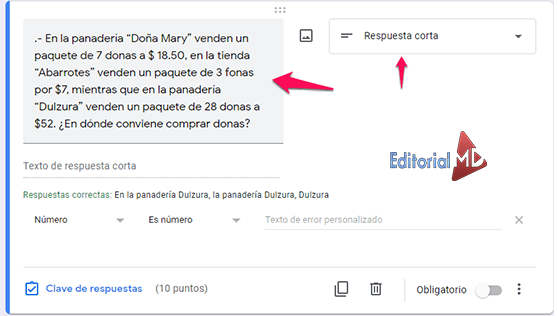 como agregar respuestas cortas en classroom