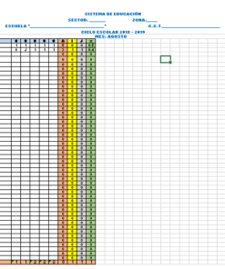 Una hoja de cálculo digital para datos escolares, diseñada como 