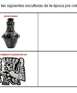 Cuadernillo Didáctico Artes Visuales 1 Trabajo en Casa mostrando dos representaciones de esculturas precoloniales: 