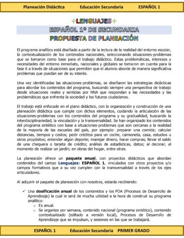 Programa Analítico Anual ESPAÑOL 1, Secundaria 1º (Ciclo Escolar 2025 – 2026) - Image 2
