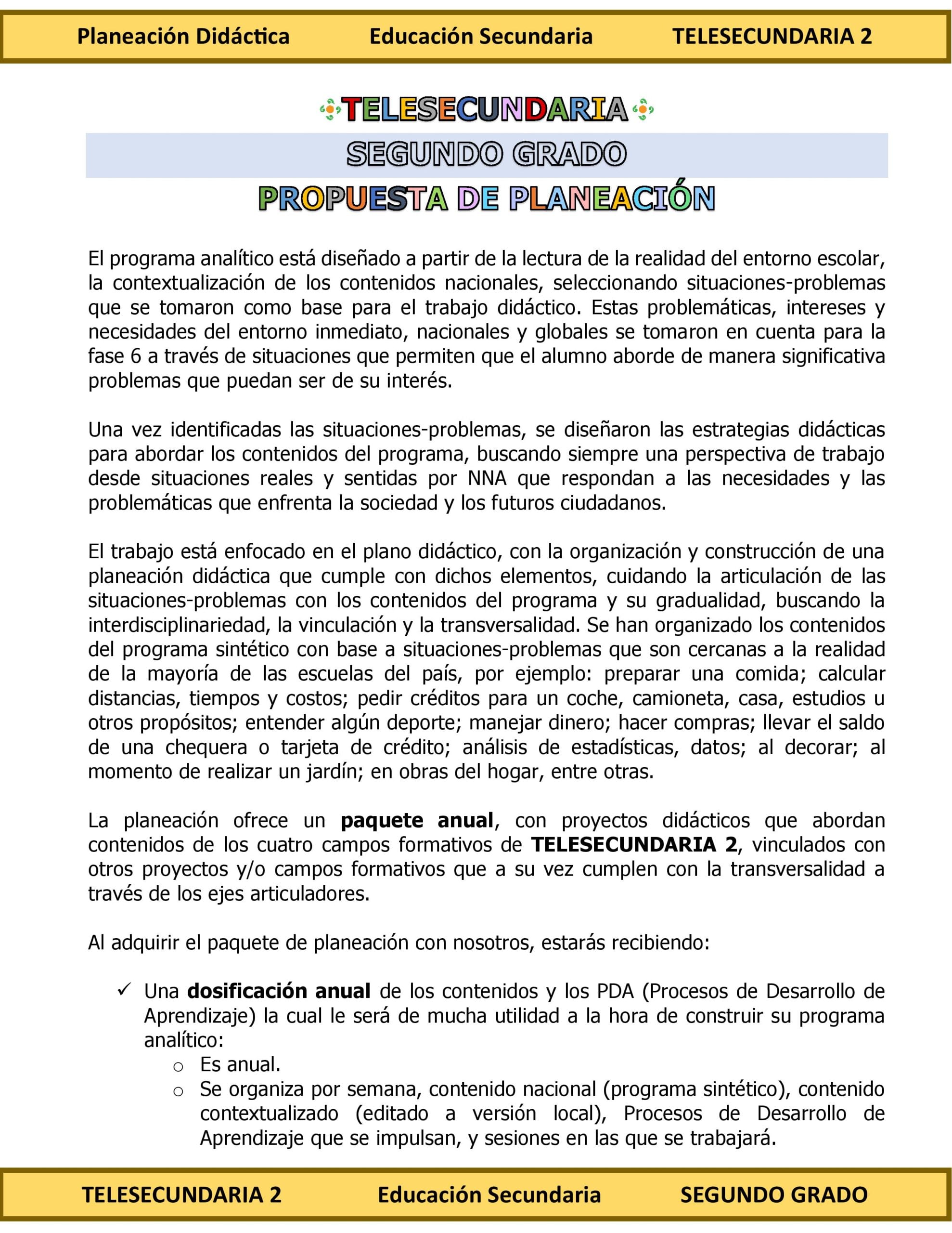 Programa Analítico Anual TELESECUNDARIA SEGUNDO GRADO (Ciclo Escolar 2026 – 2027) 2 Programa Analítico Anual TELESECUNDARIA SEGUNDO GRADO (Ciclo Escolar 2026 – 2027) - Imagen 2