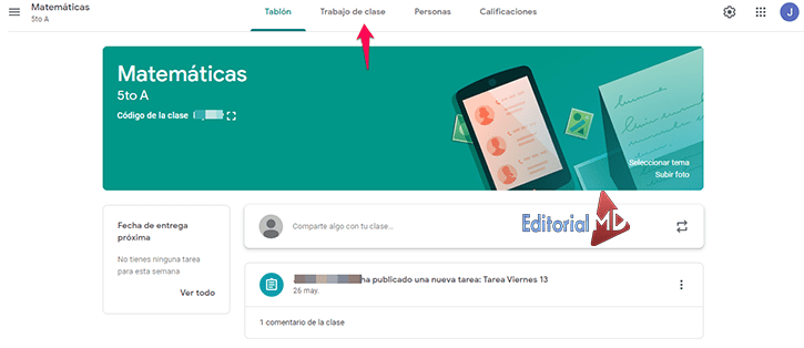 trabajo de clase google classroom