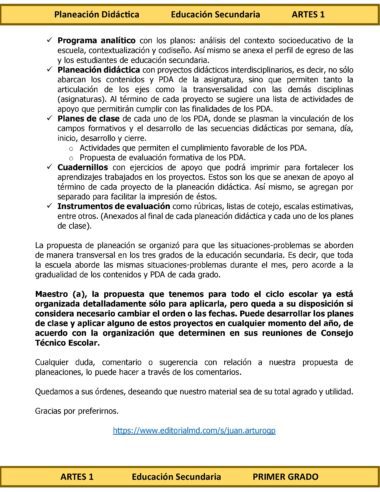 Programa Analítico Anual ARTES 1, Secundaria 1º (Ciclo Escolar 2025 – 2026) - Image 3