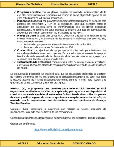 Programa Analítico Anual ARTES 2, Secundaria 2º (Ciclo Escolar 2025 – 2026) - Image 3