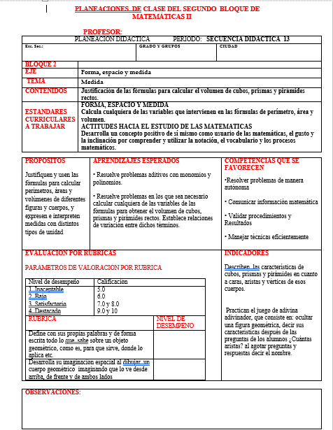 Planeación Telesecundaria Segundo Grado (Matemáticas)