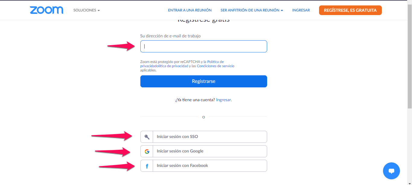 registro zoom - poner correo