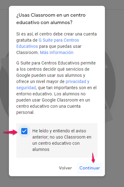 aceptar términos google classroom guia