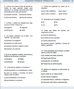 La imagen muestra un examen titulado 
