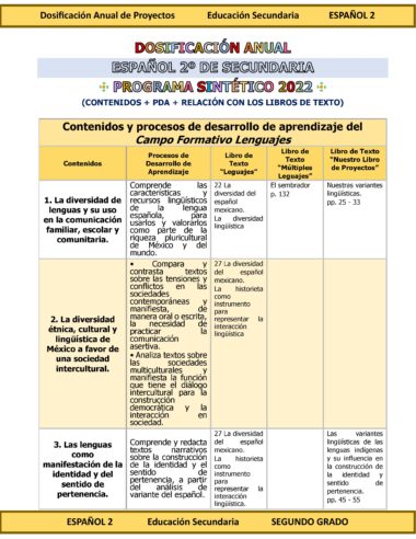 Programa Analítico Anual ESPAÑOL 2, Secundaria 2º (Ciclo Escolar 2025 – 2026) - Image 4