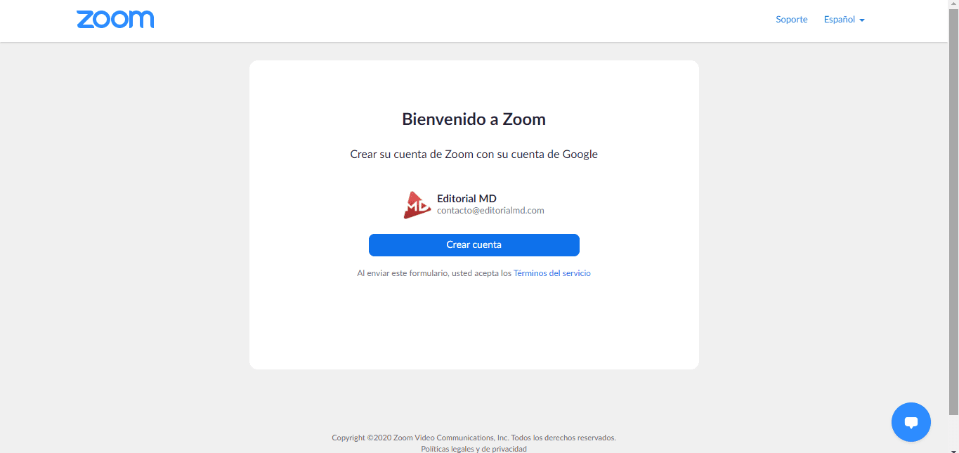 crean cuenta en zoom