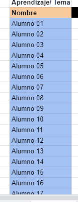 nombres de los alumnos en google drive