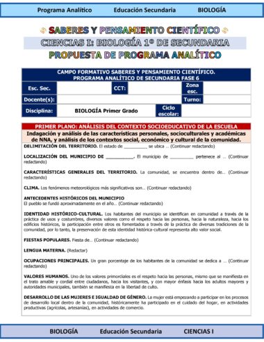 Programa Analítico Anual CIENCIAS I BIOLOGÍA, Secundaria 1º (Ciclo Escolar 2025 – 2026) - Image 6