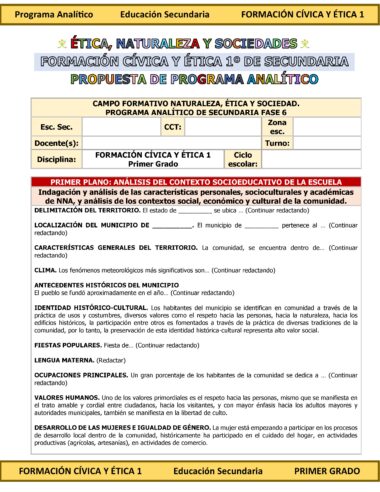 Programa Analítico Anual FORMACIÓN CÍVICA Y ÉTICA 1, Secundaria 1º (Ciclo Escolar 2025 – 2026) - Image 6