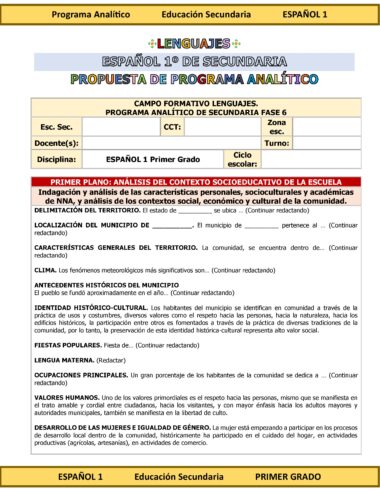 Programa Analítico Anual ESPAÑOL 1, Secundaria 1º (Ciclo Escolar 2025 – 2026) - Image 6