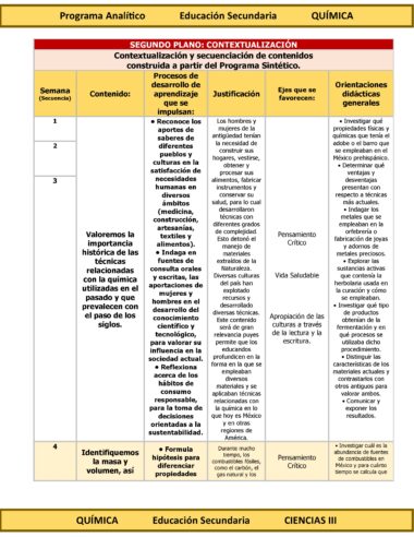 Programa Analítico Anual CIENCIAS III QUÍMICA, Secundaria 3º (Ciclo Escolar 2025 – 2026) - Image 7