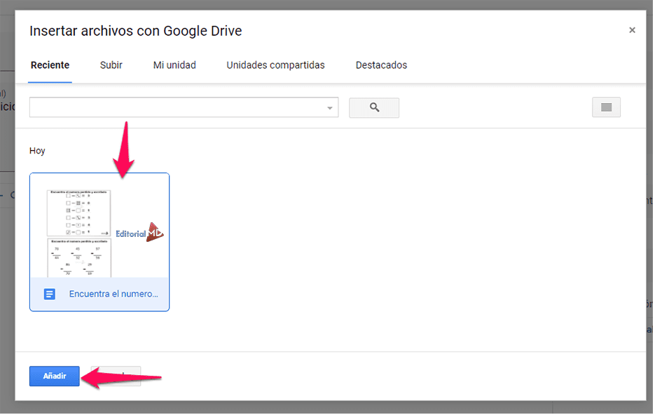 insertar achivos de google drive paso 2