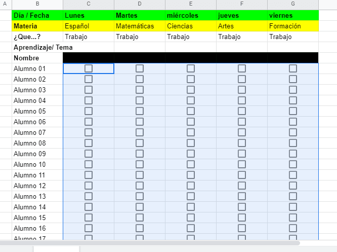 casillas de verificación registro de actividades a distancia