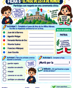 Actividades "NIÑOS HÉROES "1° a 6° Grado de Primaria SEPTIEMBRE 18 08 Pase de lista de honor
