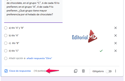 como poner la respuesta correcta en classroom