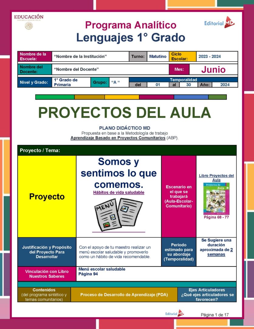 Planeación (Proyectos de Junio) Primer Grado Primaria NEM 2026