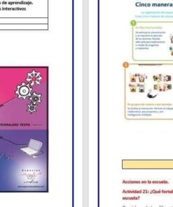 Una infografía educativa que muestra diferentes entornos de estudio, con bloques de colores vibrantes e ilustraciones, que incluyen entornos de aula y diagramas que explican conceptos según el enfoque de Productos contestados del taller Nueva Escuela Mexicana. El texto está en español.