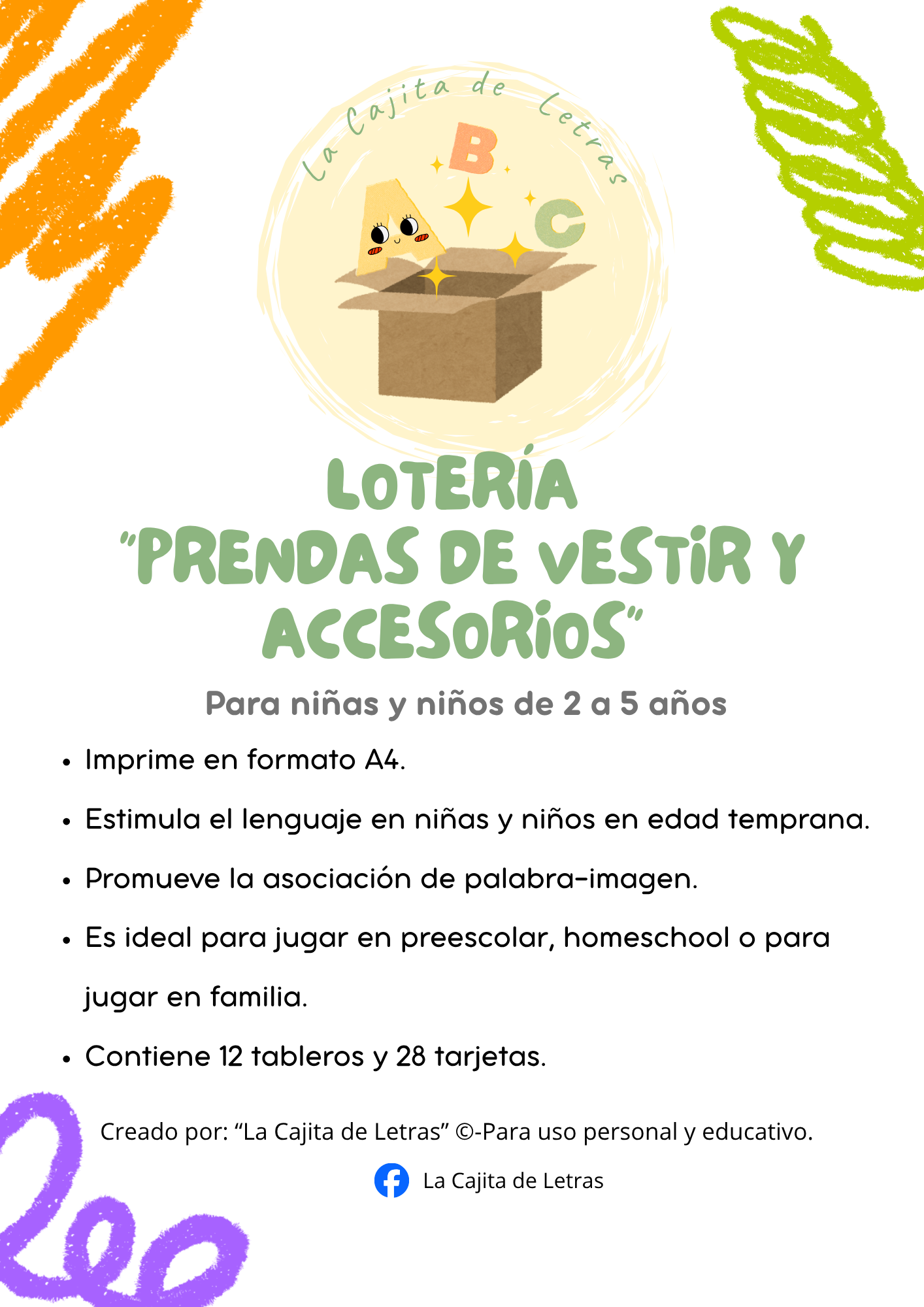 Lotería "Prendas de vestir y accesorios" 1 Lotería "Prendas de vestir y accesorios"