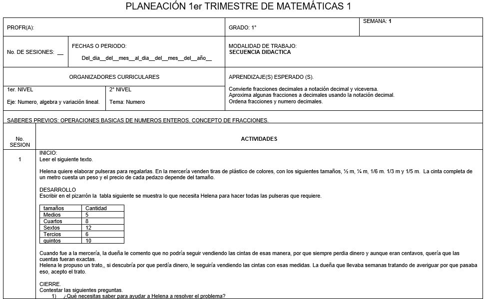 Planeación matemáticas