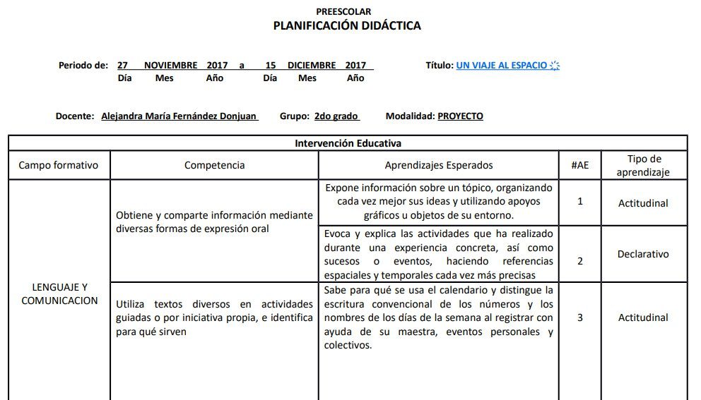 Planeación de preescolar 