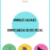 Un cartel titulado "Rompecabezas de animales salvajes". En la parte inferior, las imágenes de una jirafa, un guepardo y un gorila están etiquetadas en español: "Jirafa", "Chita" y "Gorila". El fondo blanco se realza con acentos coloridos.