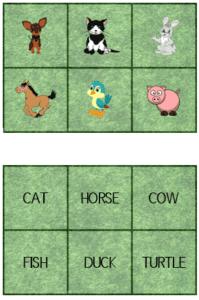 Bingo / Lotería de Animales en Inglés