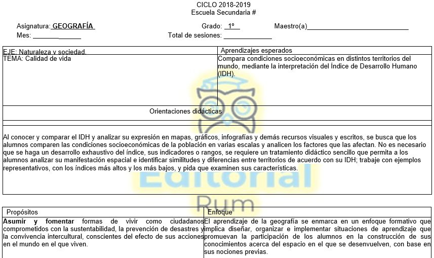 ejemplo de la planeación de Geografía 3er trimestre 