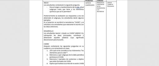 Una captura de pantalla de un documento de Planeación Didáctica 3° Trimestre Ciencias 3 que muestra texto en español, dividido en secciones con viñetas, que analiza estrategias educativas y conceptos analíticos para Ciencias 3. El diseño es limpio y tiene indicaciones claras.