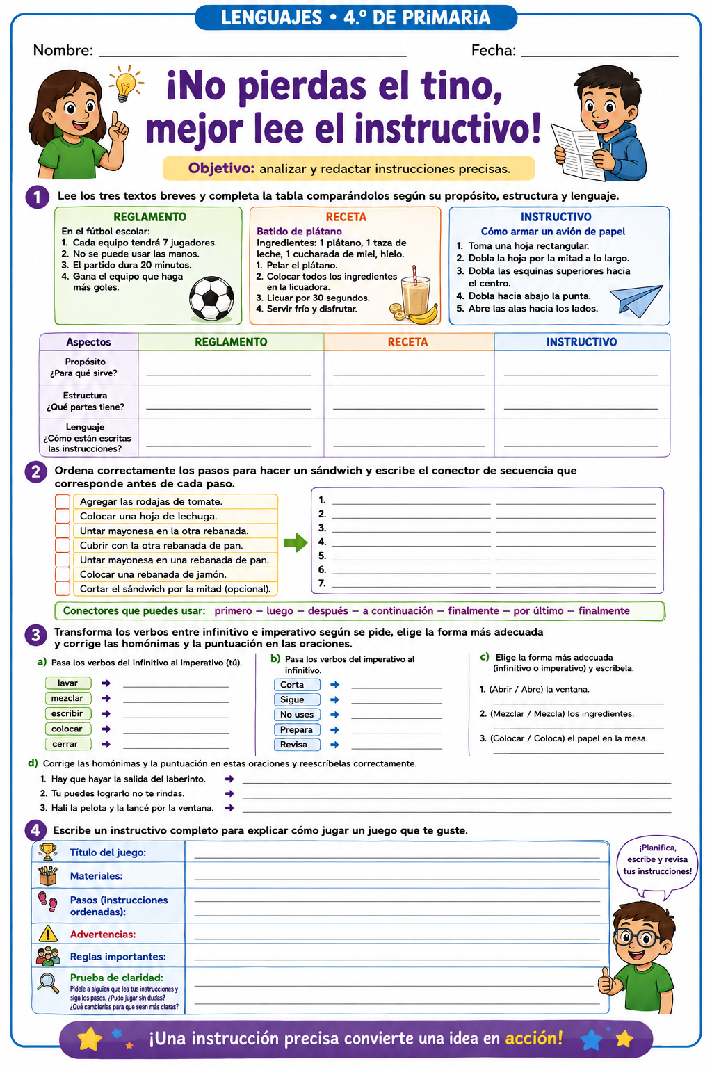 Fichas de trabajo PRIMARIA 4° Grado TODOS LOS PROYECTOS (IMPRIMIBLES) 3 Fichas de trabajo PRIMARIA 4° Grado TODOS LOS PROYECTOS (IMPRIMIBLES) - Image 3