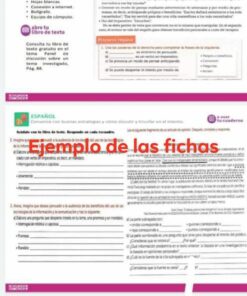 Recopilación de capturas de pantalla de un sitio web educativo que presenta un curso de español, que muestra varias secciones como materiales del curso, composiciones, Fichas o cuadernos de apoyo al programa aprende en casa 2 y videos instructivos. Texto en español.