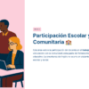 Guía de Estudio HORAS ADICIONALES INGLÉS Educación Secundaria- USICAMM 2026 – 2027 + (Simulador 90 Reactivos) 19 Ilustración de cuatro personas sentadas y de pie alrededor de una mesa, discutiendo sobre documentos y un ordenador portátil. A la derecha, un texto en español habla de la importancia de la participación de la escuela y la comunidad en la educación.