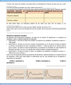 Una hoja de trabajo con una tabla para registrar los resultados de los lanzamientos de monedas -columnas para el total de lanzamientos, las veces que sale 