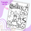 Una Hoja para colorear química para la materia de química. Presenta ilustraciones de equipos de laboratorio, como matraces, moléculas, burbujas, un mechero Bunsen encendido y símbolos químicos como CO2 y H2O. El título es 