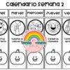 Calendario semanal en blanco y negro titulado 
